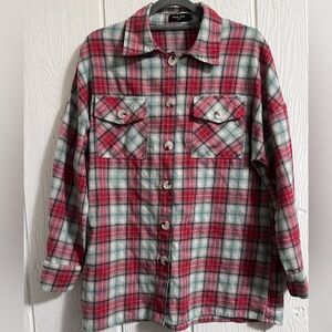 Noémi Kent Red, Gray, and Teal Plaid Shirt